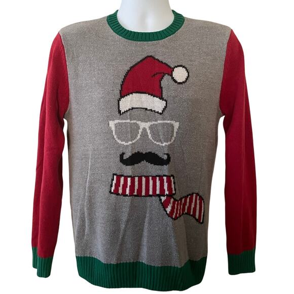 Ugly Christmas Invisible Man Mens Size M Holyday Christmas Grey Red Sweater - Picture 1 of 8